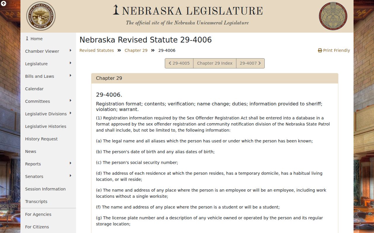 Davenport registry data fields under Nebraska registration law