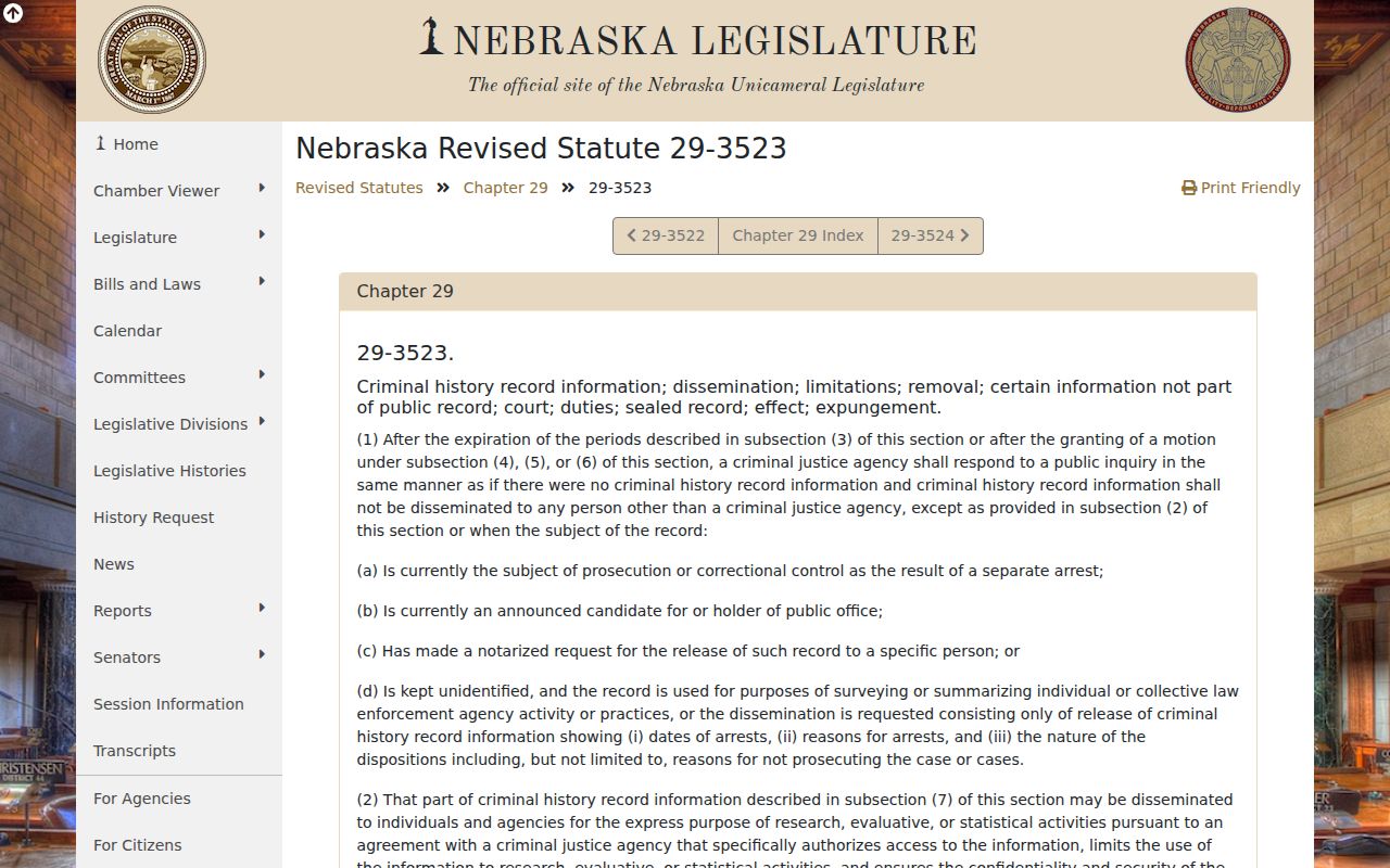 Deshler criminal history dissemination rules under Nebraska law
