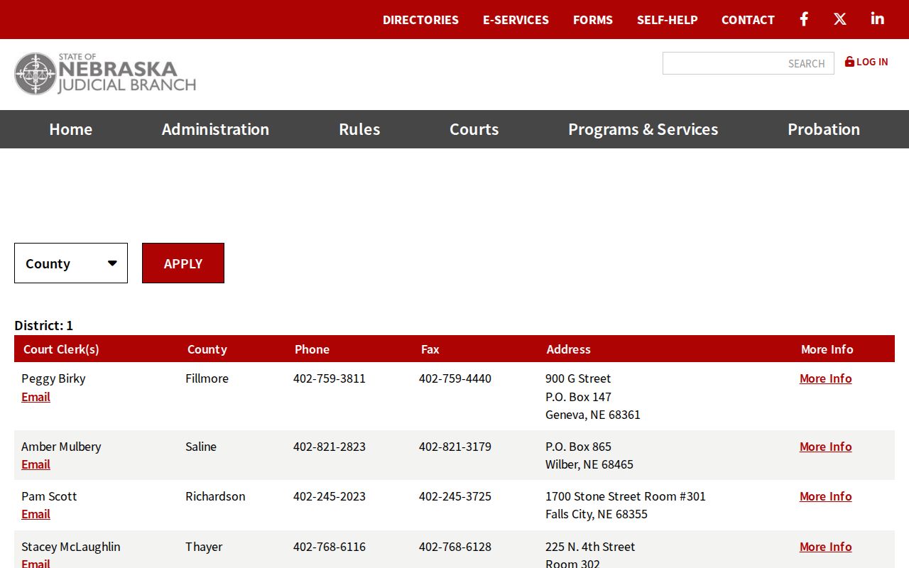 Hebron felony criminal records in the Nebraska District Court directory