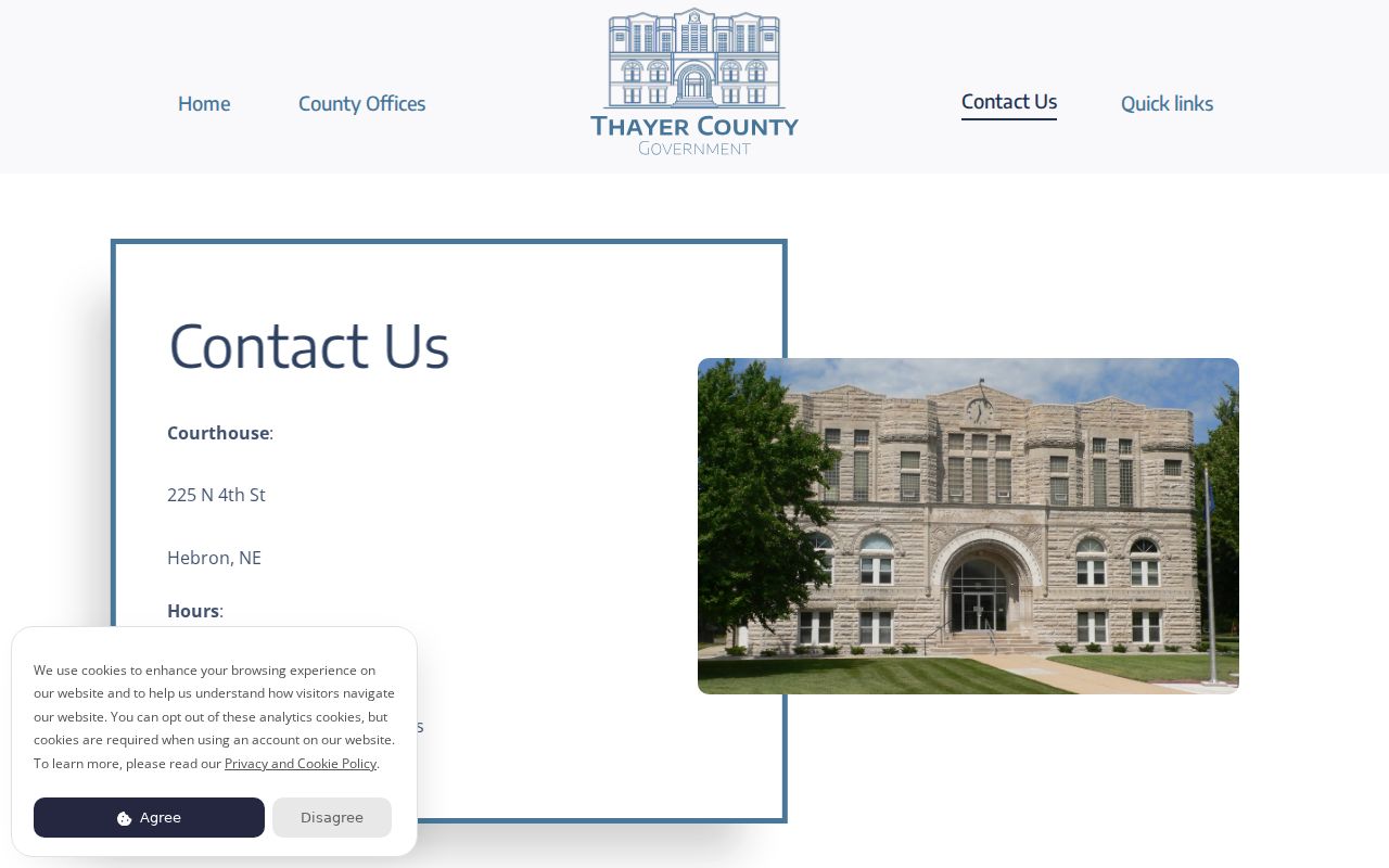 Thayer County criminal records official contact page