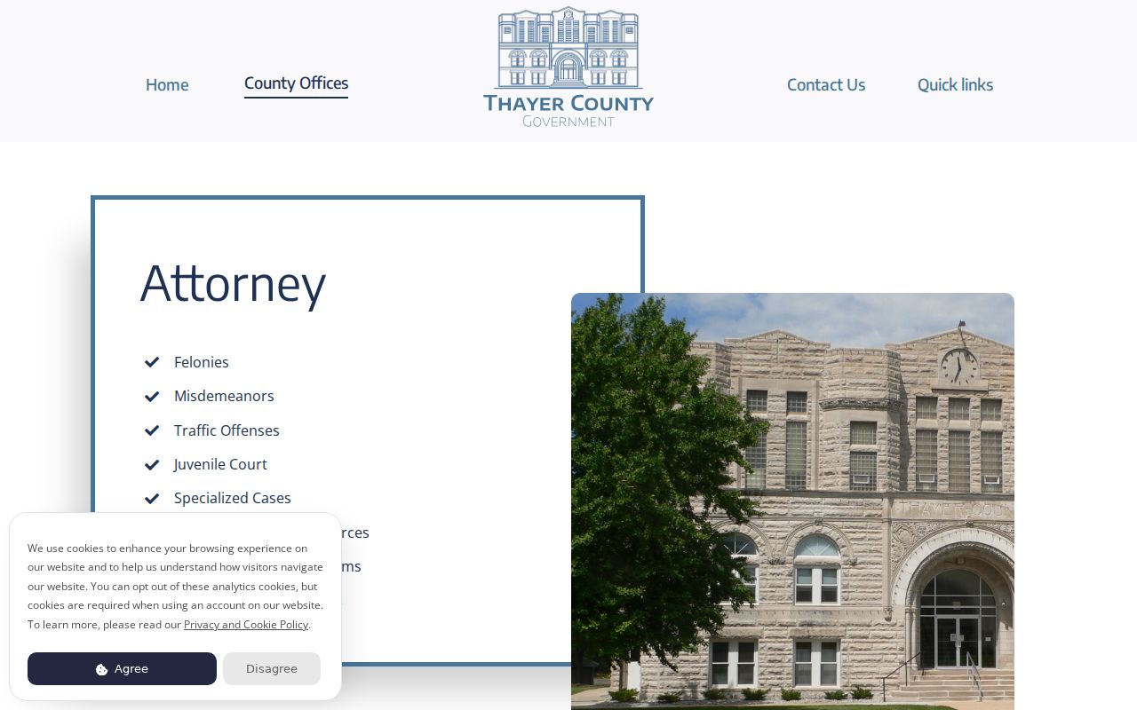 Thayer County arrest history and County Attorney charging role