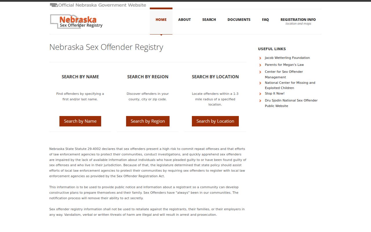 Thayer County sex offender check Nebraska registry homepage