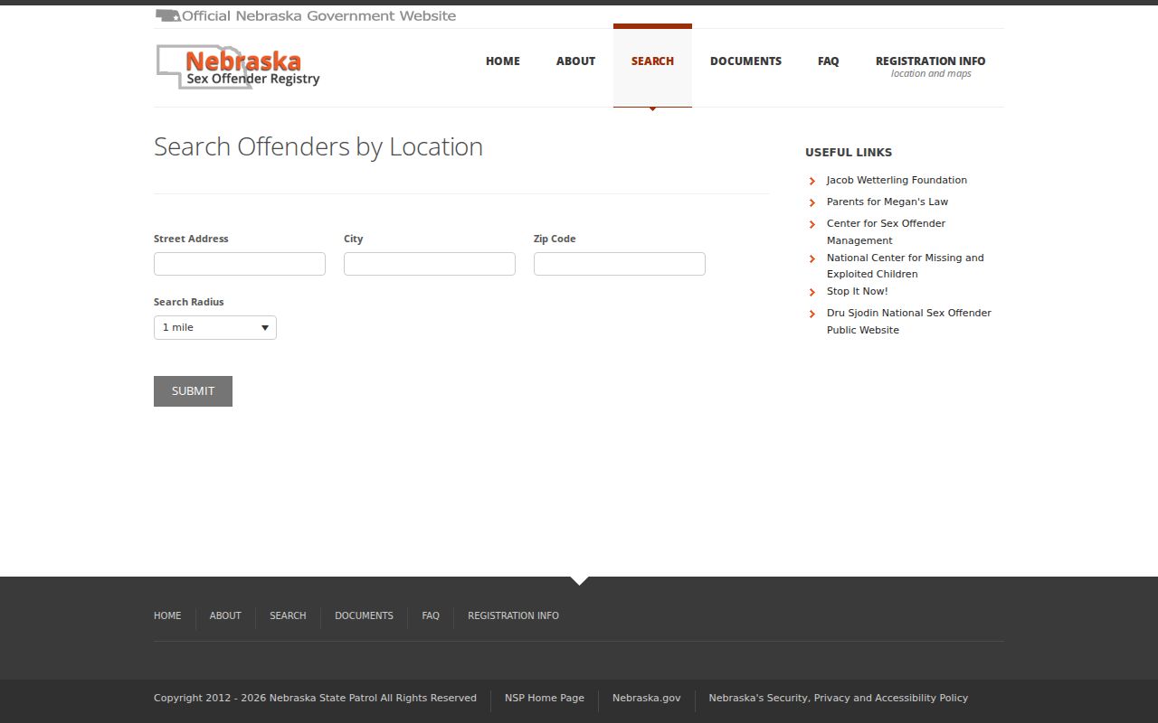 Thayer County sex offender check address radius map search