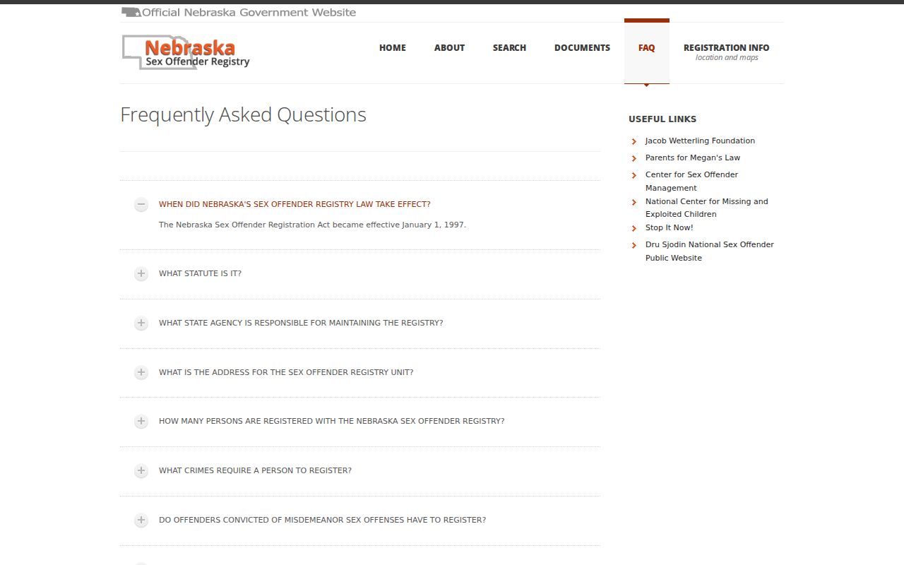 Thayer County sex offender registry FAQ and public information rules